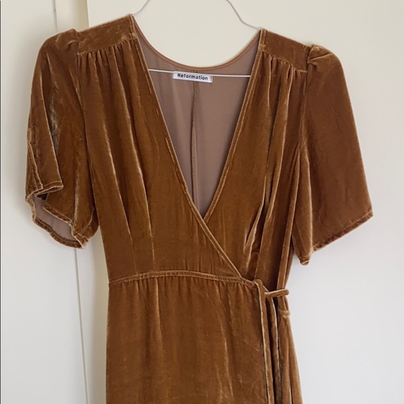 Reformation Dresses & Skirts - Reformation Velvet gold dress